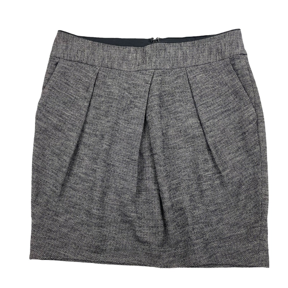 Banana Republic Gray Herringbone Straight Skirt Pleated Lined Sz 2 Wool $69